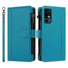 For TCL 40 R 5G Magnetic Closure 9 Card Slots Zipper Leather Case with Hand Strap(Turquoise) - 2