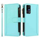 For TCL 40 R 5G Magnetic Closure 9 Card Slots Zipper Leather Case with Hand Strap(Mint Green) - 2