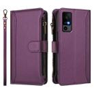 For TCL 40 R 5G Magnetic Closure 9 Card Slots Zipper Leather Case with Hand Strap(Purple) - 2