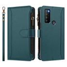 For TCL 30XL 2022 Magnetic Closure 9 Card Slots Zipper Leather Case with Hand Strap(Dark Green) - 2