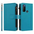 For TCL 30XL 2022 Magnetic Closure 9 Card Slots Zipper Leather Case with Hand Strap(Turquoise) - 2