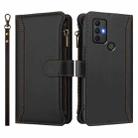 For TCL 305 / 306 / 30 SE Magnetic Closure 9 Card Slots Zipper Leather Case with Hand Strap(Black) - 2