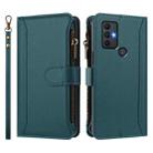 For TCL 305 / 306 / 30 SE Magnetic Closure 9 Card Slots Zipper Leather Case with Hand Strap(Dark Green) - 2