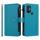 For TCL 305 / 306 / 30 SE Magnetic Closure 9 Card Slots Zipper Leather Case with Hand Strap(Turquoise) - 2