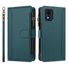 For TCL 303 Magnetic Closure 9 Card Slots Zipper Leather Case with Hand Strap(Dark Green) - 2