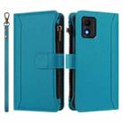 For TCL 303 Magnetic Closure 9 Card Slots Zipper Leather Case with Hand Strap(Turquoise) - 2