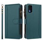 For TCL 30T Magnetic Closure 9 Card Slots Zipper Leather Case with Hand Strap(Dark Green) - 2