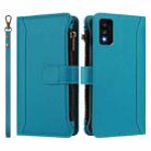 For TCL 30T Magnetic Closure 9 Card Slots Zipper Leather Case with Hand Strap(Turquoise) - 2