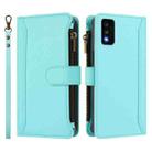 For TCL 30T Magnetic Closure 9 Card Slots Zipper Leather Case with Hand Strap(Mint Green) - 2
