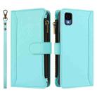 For TCL 30Z / 30 LE Magnetic Closure 9 Card Slots Zipper Leather Case with Hand Strap(Mint Green) - 2