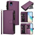 For TCL 30Z / 30 LE Magnetic Closure 9 Card Slots Zipper Leather Case with Hand Strap(Purple) - 1