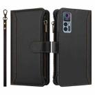 For TCL 30 4G / 5G / 30+ Magnetic Closure 9 Card Slots Zipper Leather Case with Hand Strap(Black) - 2