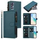 For TCL 30 4G / 5G / 30+ Magnetic Closure 9 Card Slots Zipper Leather Case with Hand Strap(Dark Green) - 1