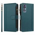 For TCL 30 4G / 5G / 30+ Magnetic Closure 9 Card Slots Zipper Leather Case with Hand Strap(Dark Green) - 2