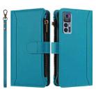 For TCL 30 4G / 5G / 30+ Magnetic Closure 9 Card Slots Zipper Leather Case with Hand Strap(Turquoise) - 2