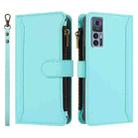 For TCL 30 4G / 5G / 30+ Magnetic Closure 9 Card Slots Zipper Leather Case with Hand Strap(Mint Green) - 2
