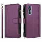 For TCL 30 4G / 5G / 30+ Magnetic Closure 9 Card Slots Zipper Leather Case with Hand Strap(Purple) - 2
