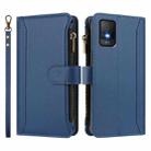 For TCL 403 Magnetic Closure 9 Card Slots Zipper Leather Case with Hand Strap(Dark Blue) - 2