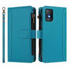 For TCL 403 Magnetic Closure 9 Card Slots Zipper Leather Case with Hand Strap(Turquoise) - 2