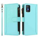 For TCL 403 Magnetic Closure 9 Card Slots Zipper Leather Case with Hand Strap(Mint Green) - 2