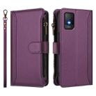 For TCL 403 Magnetic Closure 9 Card Slots Zipper Leather Case with Hand Strap(Purple) - 2