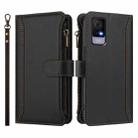 For TCL 405 / 406 / 406S / 480 Magnetic Closure 9 Card Slots Zipper Leather Case with Hand Strap(Black) - 2