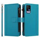 For TCL 405 / 406 / 406S / 480 Magnetic Closure 9 Card Slots Zipper Leather Case with Hand Strap(Turquoise) - 2