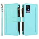For TCL 405 / 406 / 406S / 480 Magnetic Closure 9 Card Slots Zipper Leather Case with Hand Strap(Mint Green) - 2