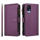 For TCL 405 / 406 / 406S / 480 Magnetic Closure 9 Card Slots Zipper Leather Case with Hand Strap(Purple) - 2