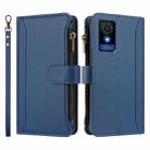 For TCL 501 Magnetic Closure 9 Card Slots Zipper Leather Case with Hand Strap(Dark Blue) - 2