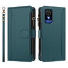 For TCL 501 Magnetic Closure 9 Card Slots Zipper Leather Case with Hand Strap(Dark Green) - 2