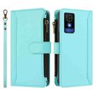 For TCL 501 Magnetic Closure 9 Card Slots Zipper Leather Case with Hand Strap(Mint Green) - 2