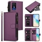 For TCL 501 Magnetic Closure 9 Card Slots Zipper Leather Case with Hand Strap(Purple) - 1