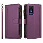 For TCL 501 Magnetic Closure 9 Card Slots Zipper Leather Case with Hand Strap(Purple) - 2