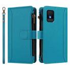 For TCL 502 Magnetic Closure 9 Card Slots Zipper Leather Case with Hand Strap(Turquoise) - 2