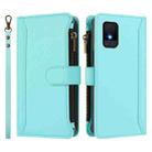 For TCL 502 Magnetic Closure 9 Card Slots Zipper Leather Case with Hand Strap(Mint Green) - 2
