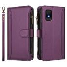 For TCL 502 Magnetic Closure 9 Card Slots Zipper Leather Case with Hand Strap(Purple) - 2