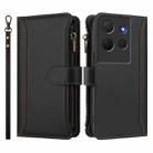 For TCL 503 Magnetic Closure 9 Card Slots Zipper Leather Case with Hand Strap(Black) - 2