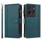 For TCL 503 Magnetic Closure 9 Card Slots Zipper Leather Case with Hand Strap(Dark Green) - 2