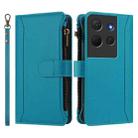 For TCL 503 Magnetic Closure 9 Card Slots Zipper Leather Case with Hand Strap(Turquoise) - 2