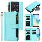 For TCL 503 Magnetic Closure 9 Card Slots Zipper Leather Case with Hand Strap(Mint Green) - 1