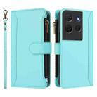 For TCL 503 Magnetic Closure 9 Card Slots Zipper Leather Case with Hand Strap(Mint Green) - 2
