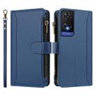 For TCL 505 Magnetic Closure 9 Card Slots Zipper Leather Case with Hand Strap(Dark Blue) - 2