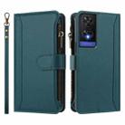 For TCL 505 Magnetic Closure 9 Card Slots Zipper Leather Case with Hand Strap(Dark Green) - 2