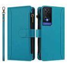 For TCL 505 Magnetic Closure 9 Card Slots Zipper Leather Case with Hand Strap(Turquoise) - 2