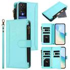 For TCL 505 Magnetic Closure 9 Card Slots Zipper Leather Case with Hand Strap(Mint Green) - 1