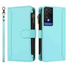 For TCL 505 Magnetic Closure 9 Card Slots Zipper Leather Case with Hand Strap(Mint Green) - 2