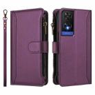 For TCL 505 Magnetic Closure 9 Card Slots Zipper Leather Case with Hand Strap(Purple) - 2