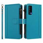 For TCL Stylus 5G Magnetic Closure 9 Card Slots Zipper Leather Case with Hand Strap(Turquoise) - 2
