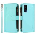 For TCL Stylus 5G Magnetic Closure 9 Card Slots Zipper Leather Case with Hand Strap(Mint Green) - 2